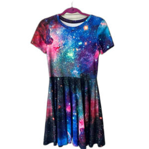 Colorful Galaxy Space Fit and Flare Knit A-line Skater Dress